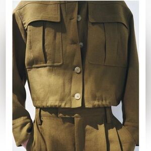 ZARA Olive Green Linen-blend bomber jacket | M NWT